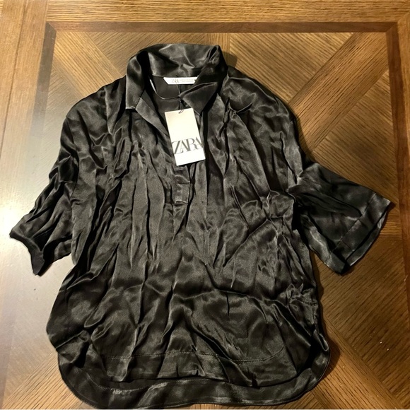 Zara Tops - Zara Black Satin Blouse